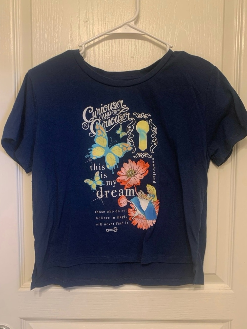 Navy Blue Graphic Alice in Wonderland Tee with Butterflies